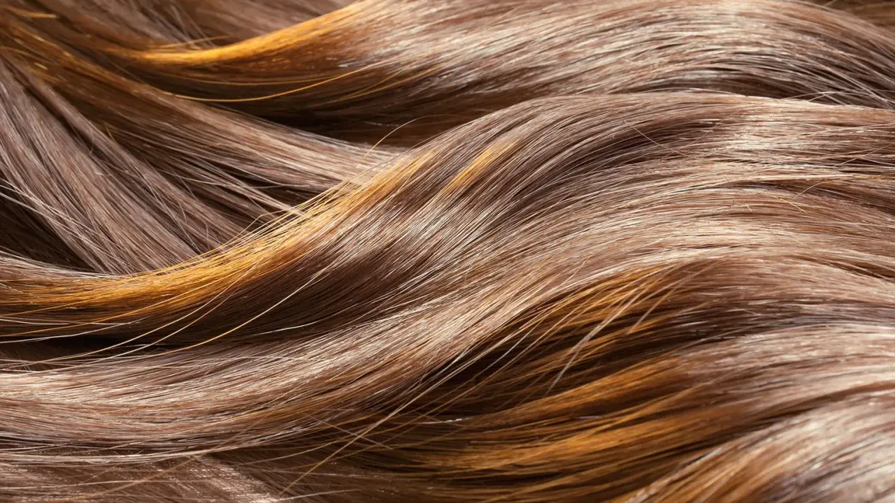 Capelli castani con riflessi ramati, dall'aspetto secco e opaco, come capelli rovinati dopo trattamento cheratina.