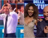 Il cast de La Favorita: un uomo con le mani tra i capelli, una donna sorridente e un uomo che indica.