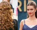 Capelli semi raccolti eleganti con ricci definiti e un'acconciatura laterale raffinata.