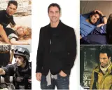 Collage di scene dai film e programmi TV di Raoul Bova: in spiaggia, in letto, in divisa da carabiniere e in un'avventura.