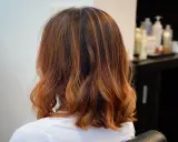 Capelli castani con riflessi ramati, un taglio di capelli un po più lungo del caschetto, leggermente mossi.