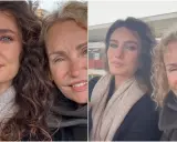 Liala, figlia di Licia Colò, sorride accanto alla madre. Entrambe indossano sciarpe calde.