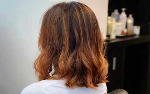 Capelli castani con riflessi ramati, un taglio di capelli un po più lungo del caschetto, leggermente mossi.