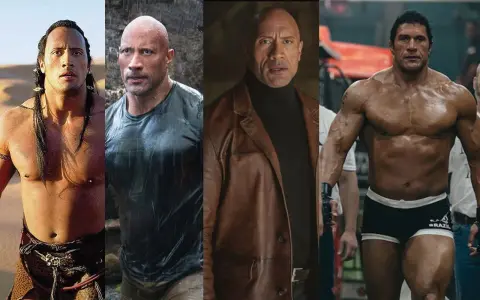 Dwayne Johnson in quattro ruoli iconici: da guerriero antico a protagonista di film d'azione.