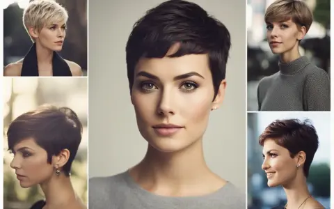 Cinque donne con un elegante pixie cut spettinato, ognuna con un look unico e sofisticato.