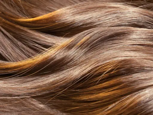 Capelli castani con riflessi ramati, dall'aspetto secco e opaco, come capelli rovinati dopo trattamento cheratina.