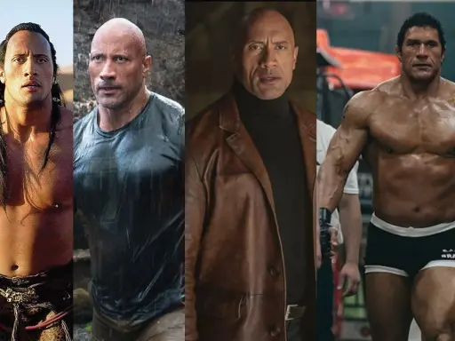 Dwayne Johnson in quattro ruoli iconici: da guerriero antico a protagonista di film d'azione.
