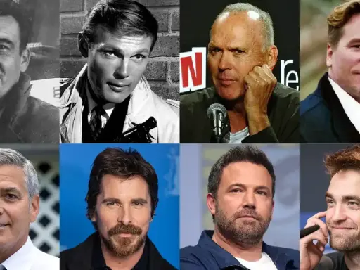 Otto attori che hanno interpretato Batman: Adam West, Michael Keaton, Val Kilmer, George Clooney, Christian Bale, Ben Affleck, Robert Pattinson e Lewis Wilson.
