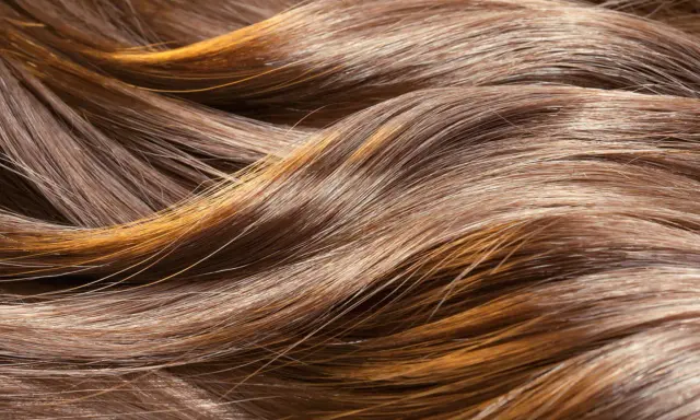 Capelli castani con riflessi ramati, dall'aspetto secco e opaco, come capelli rovinati dopo trattamento cheratina.