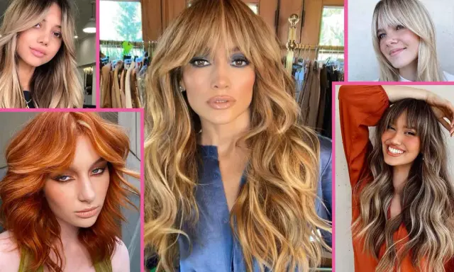 Cinque donne con capelli lunghi e mossi, tutte con una splendida frangia a tendina sfilata che incornicia i volti.