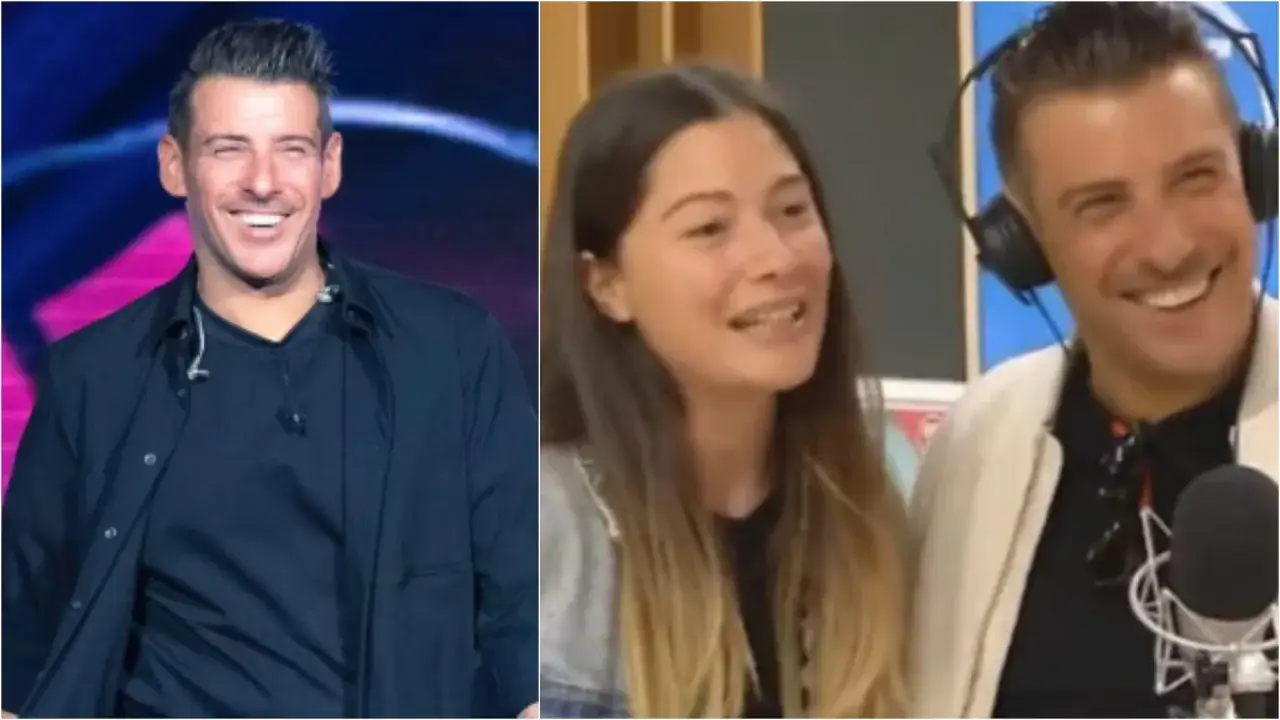 Francesco Gabbani sorride sul palco e in radio con la sua fidanzata.