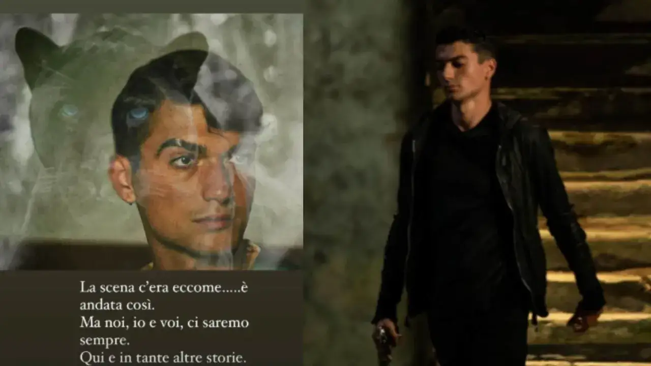 Ciro, con lo sguardo intenso, riflesso su una pantera. Un'immagine che evoca la forza e il mistero di