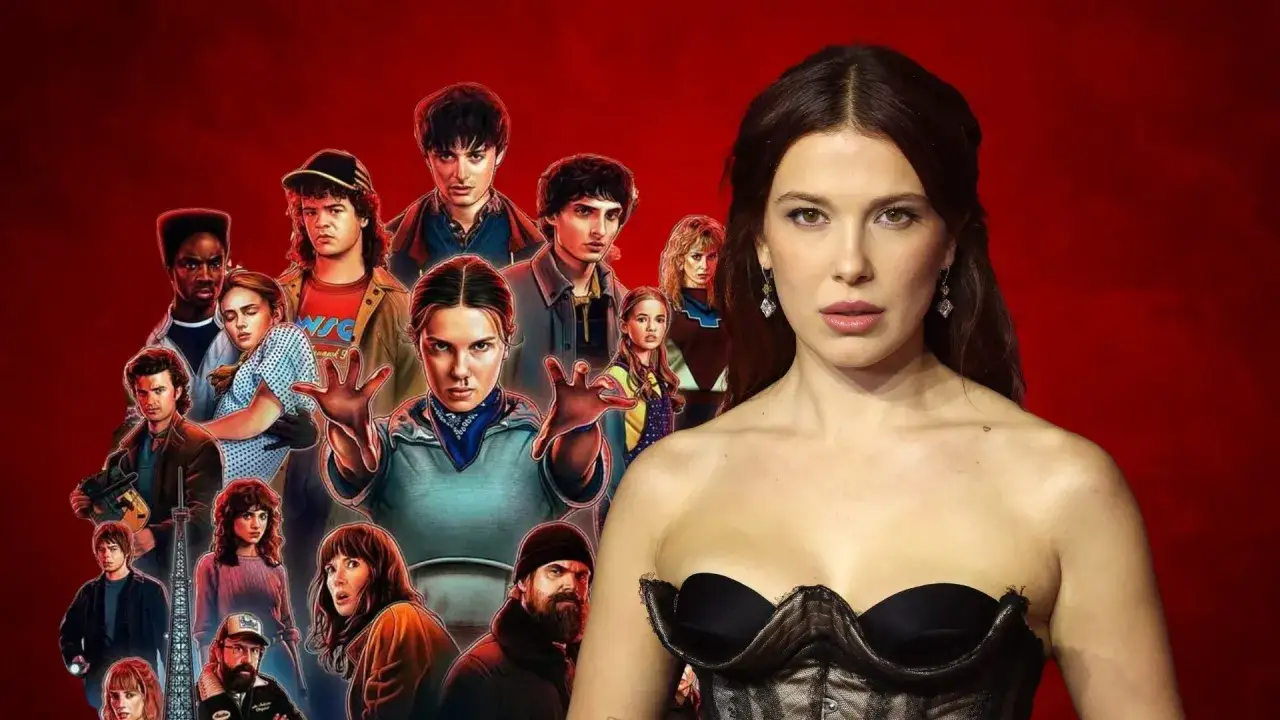 Il cast di Stranger Things 5 con Millie Bobby Brown in primo piano, pronta per la battaglia.