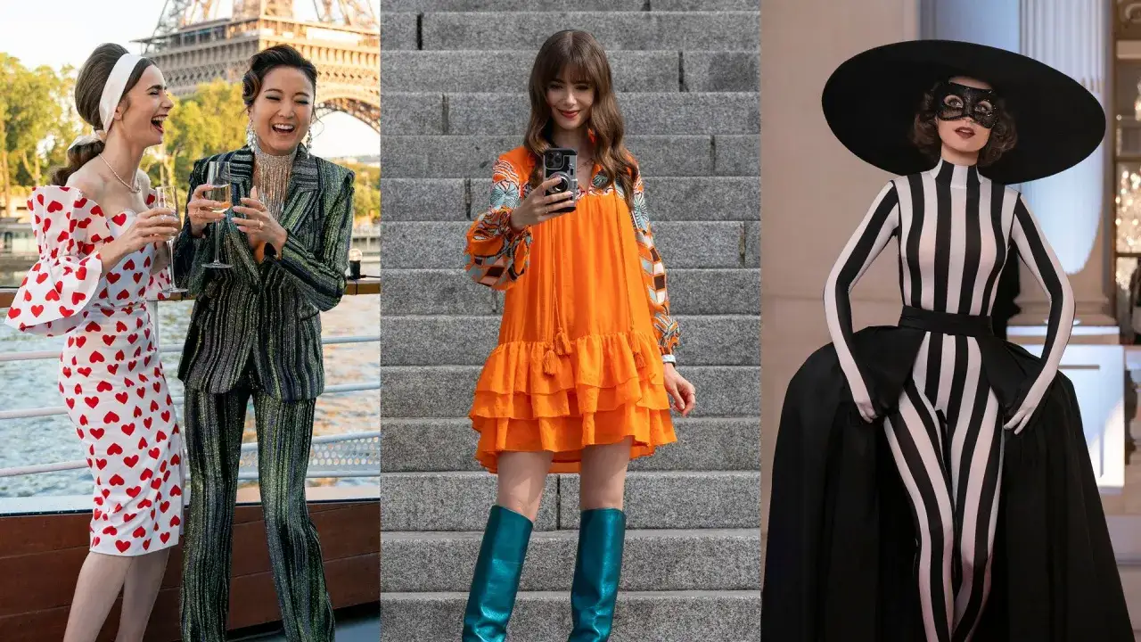 Emily in Paris: tre look iconici, da una crociera con vista Torre Eiffel a un outfit audace a strisce.